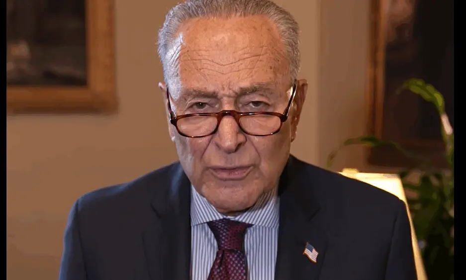 Screenshot taken from a video posted on Senator Chuck Schumer’s official Facebook page, referencing the use of the “Rule of Five” to obtain Epstein-related records from Donald Trump and Pam Bondi.