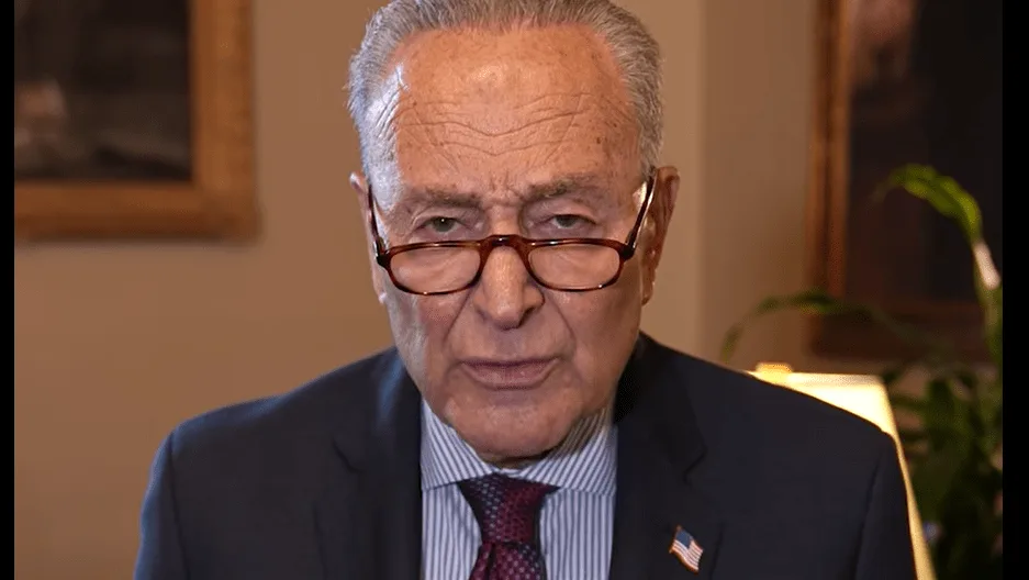 Screenshot taken from a video posted on Senator Chuck Schumer’s official Facebook page, referencing the use of the “Rule of Five” to obtain Epstein-related records from Donald Trump and Pam Bondi.