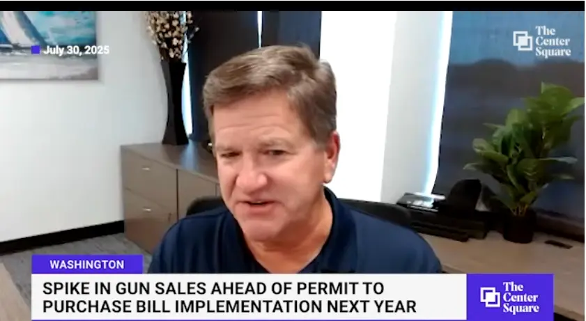 Screenshot of zoom interview with Kirk Evans of US Law Shield July 30, 2025 discussing new WA gun laws. Screenshot from video | Center Square