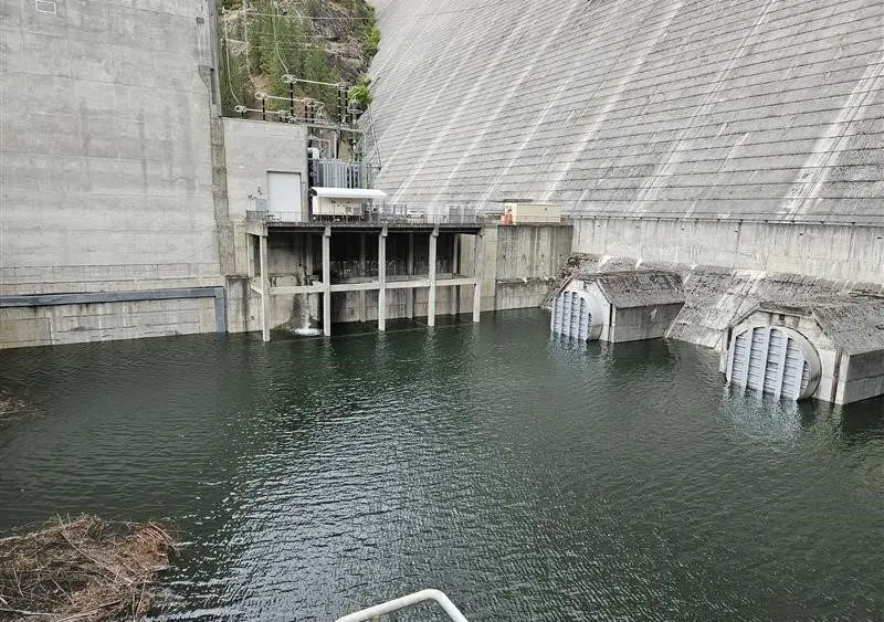 The U.S. Army Corps of Engineers, Walla Walla District's Dworshak Dam, is shown where a flooded turbine bay, future location of the dam's fourth generating unit, is assessed during the first flooding of the bay in 50 years. This flooding was part of initial design work to test draft tube bulkheads and assess how the space could be converted into an operating hydropower unit.