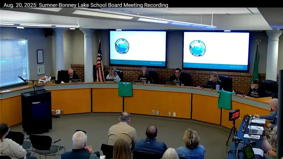 August 20, 2025 Sumner Bonney Lake SD Board meeting discussing drag queen show at elementary show on July 26.