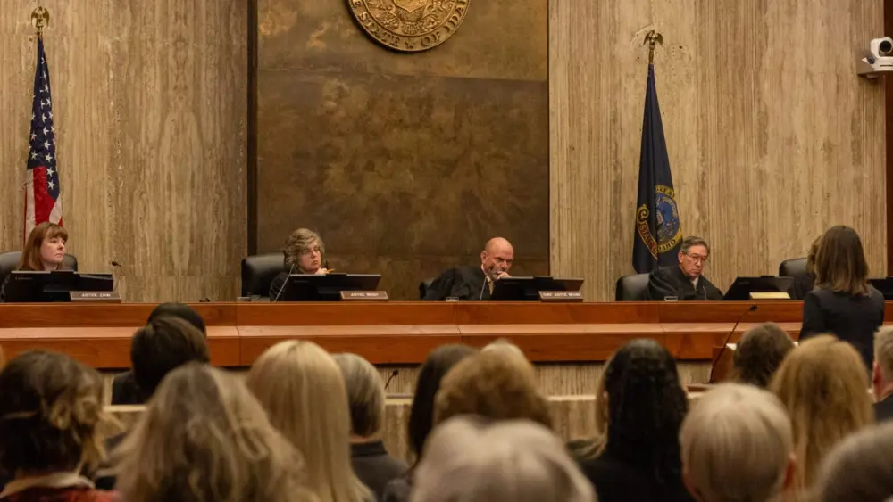 The Idaho Supreme Court listens to arguments in this April 25, 2025, file photo. (Kyle Pfannenstiel/Idaho Capital Sun)