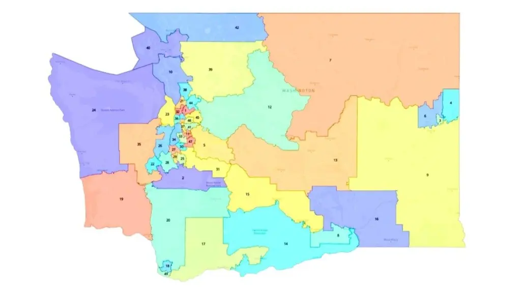 The new legislative district map for Washington state, with the redrawn boundaries for the 15th district.