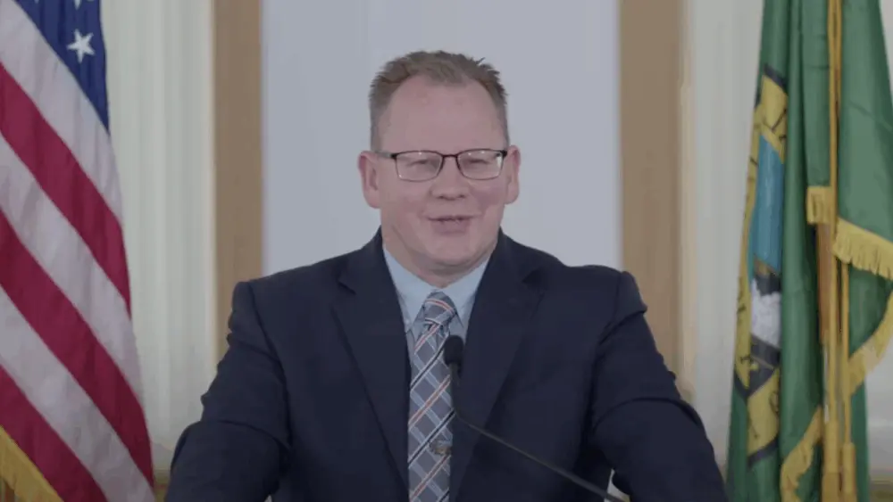 Washington Superintendent of Public Schools Chris Reykdal during a virtual press briefing on Wednesday, Sept. 10, 2025.