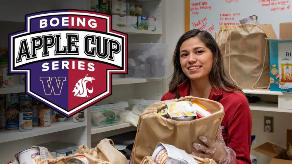 The Boeing Apple Cup Food Pantry Challenge will help keep the shelves in the Cougar Food Pantry stocked with nutritious food (photo by Shelly Hanks, WSU Photo Services).