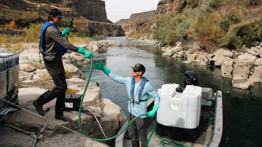 In 2024 and 2023, contractors and officials with the Idaho State Department of Agriculture treated the Snake River with a copper-based chemical called Natrix to kill quagga mussels. (Photo courtesy of the Idaho State Department of Agriculture)