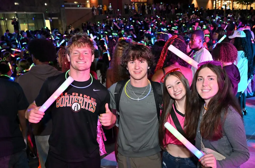 WSU Pullman students celebrate the beginning of the fall semester at the CougGlow Dance Party on Saturday, Aug. 16, 2025 (photo by Robert Hubner, WSU Photo Services).