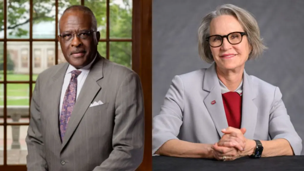 University of Washington President Robert J. Jones, left, and Washington State University President Elizabeth Cantwell. Photos courtesy of Washington State University and University of Washington.