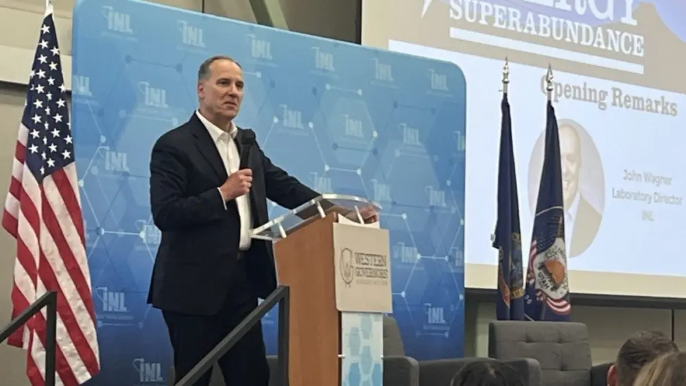 Idaho National Laboratory Director John Wagner speaks at the Western Governors’ Association’s Energy Superabundance conference Monday in Idaho Falls. (Clark Corbin/Idaho Capital Sun)