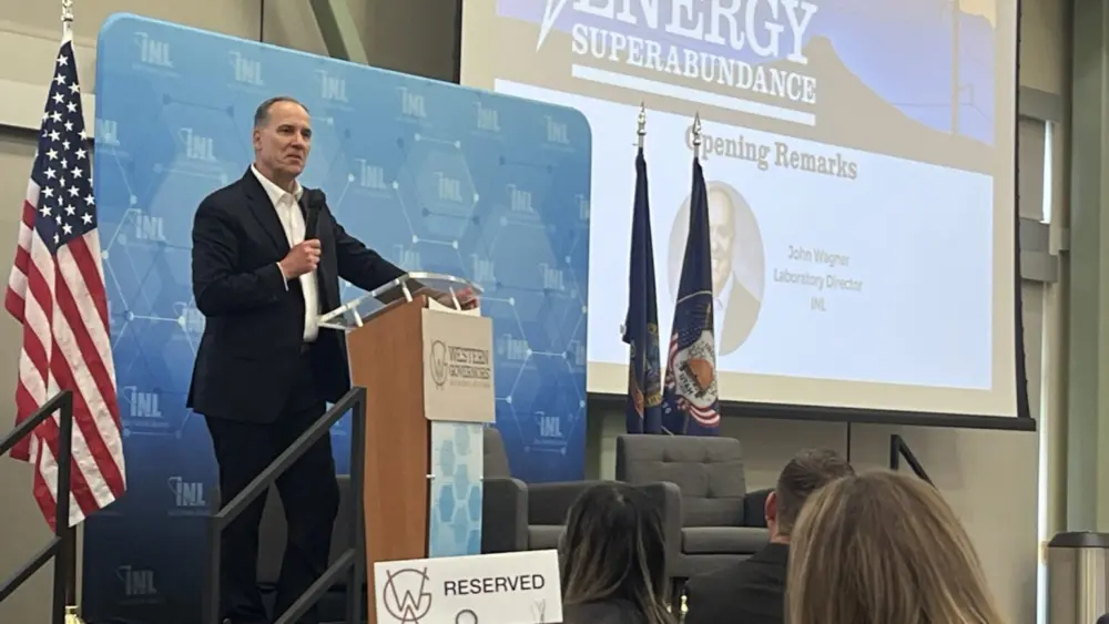 Idaho National Laboratory Director John Wagner speaks at the Western Governors’ Association’s Energy Superabundance conference Monday in Idaho Falls. (Clark Corbin/Idaho Capital Sun)