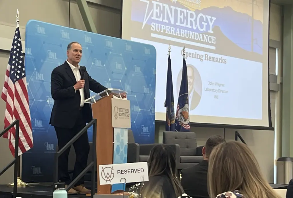Idaho National Laboratory Director John Wagner speaks at the Western Governors’ Association’s Energy Superabundance conference Monday in Idaho Falls. (Clark Corbin/Idaho Capital Sun)