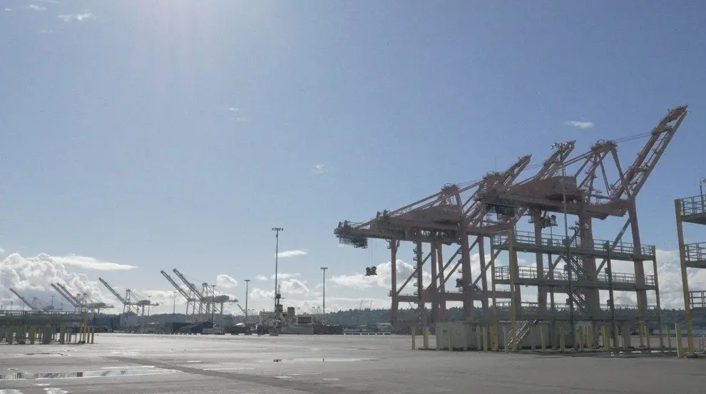 Container cranes located within Terminal 46 in Seattle. By Spencer Pauley | The Center Square