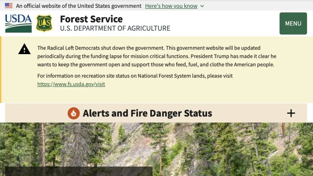 Several U.S. Forest Service websites, including the Payette National Forest website, were updated to feature messages about the U.S. government shutdown. (Screenshot courtesy of U.S. Forest Service)