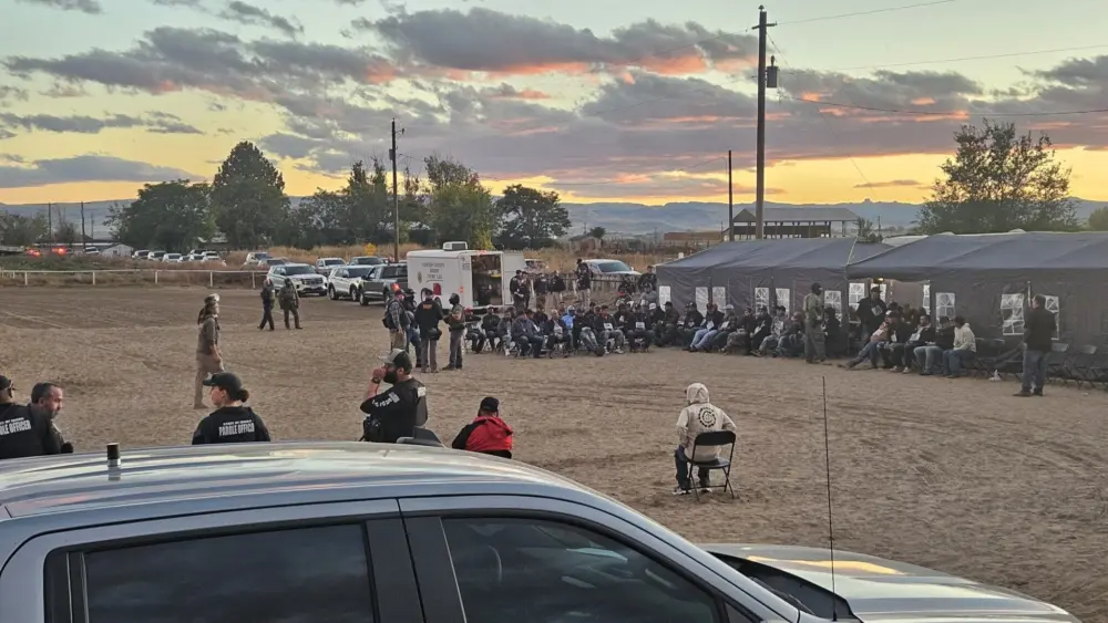 About 200 local, state and federal law enforcement officers helped execute a raid on an alleged illegal horserace gambling operation in Wilder, Idaho, on Oct. 19, 2025. (Photo courtesy of ACLU of Idaho)