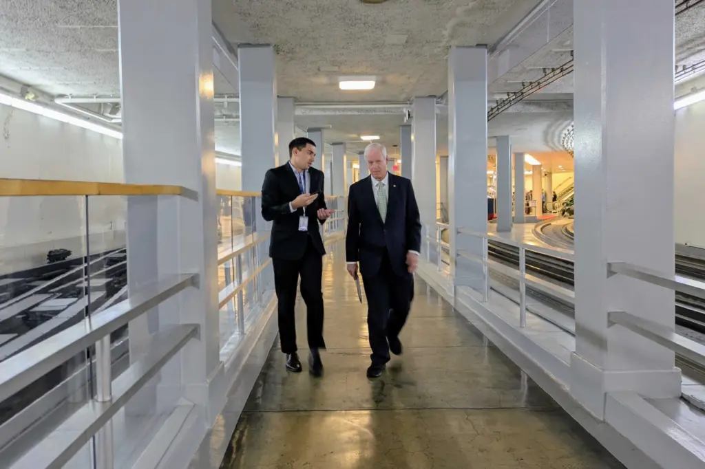 Sen. Ron Johnson, R-Wis., talks to a reporter in the basement of the U.S. Capitol on Thursday, Oct. 23, 2025. (Photo by Ashley Murray/States Newsroom)