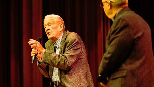 Former Idaho Congressman Richard Stallings speaks at one of a series of townhalls he held in 2025 with fellow former Idaho Congressman Larry LaRocco. (Photo courtesy of Larry LaRocco)