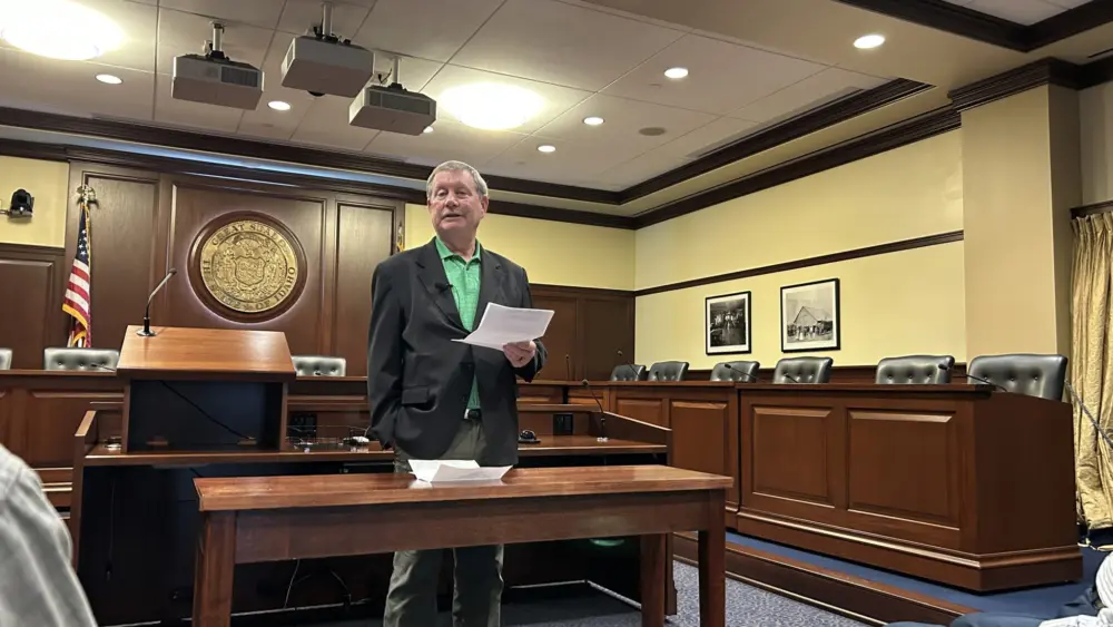 Former Boise Police Chief Mike Masterson, spokesperson for a new nonprofit called the Retired Public Employees of Idaho, says Idaho’s bumps to retirement pension pay haven’t kept up with rising living costs. The group held a news conference Thursday, Oct. 30, 2025, in the Idaho State Capitol. (Photo by Kyle Pfannenstiel/Idaho Capital Sun)