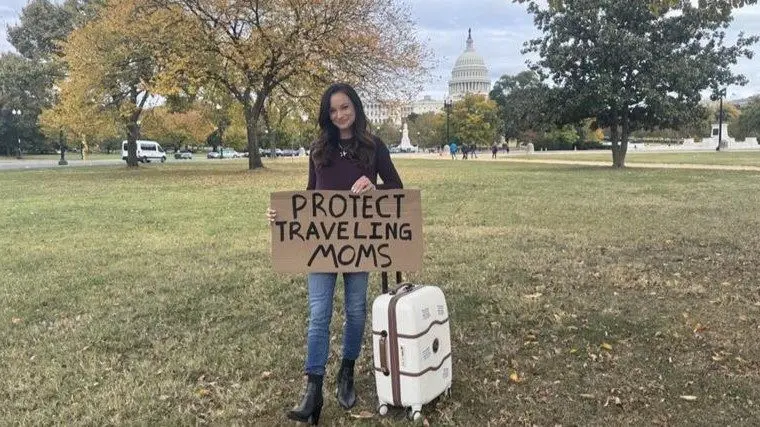 Engineer and TV host Emily Calandrelli came to Capitol Hill Wednesday, Oct. 29, as part of an effort to require the U.S. Transportation Security Administration to enforce a policy that allows parents to bring breast milk, formula and supplies on planes. She is among many moms who say they have faced scrutiny traveling with breast milk and ice packs. (Photo by Sofia Resnick/States Newsroom)