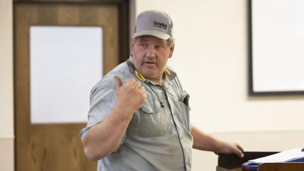 Dean Dimond speaks during a Sept. 22 appeals hearing at the Jerome County Courthouse, concerning an energy transmission line. (Drew Nash/Times-News)