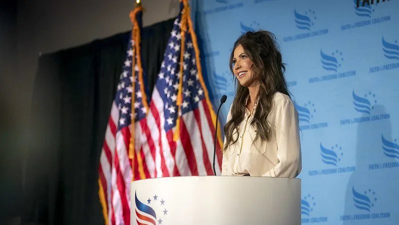 Kristi Noem delivers remarks during the Iowa Faith and Freedom Coalition’s annual fall banquet in Des Moines, Iowa, Sept. 20, 2025. (DHS photo by Tia Dufour)