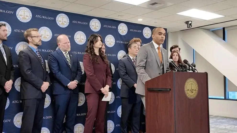 Washington Attorney General Nick Brown speaks at a news conference. Photo: Spencer Pauley / The Center Square