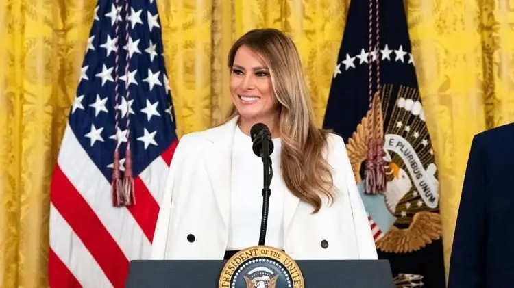 First lady Melania Trump joins President Donald Trump to host a Celebration for Military Mothers event in the East Room of the White House, May 8, 2025. Photo: Andrea Hanks / Official White House Photo via Flickr / United States Government Work