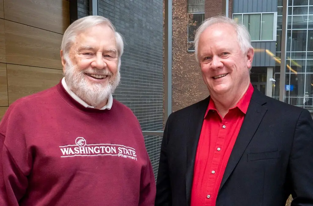 Former deans at WSU’s College of Pharmacy and Pharmaceutical Sciences: Bill Fassett, left, and Mark Leid.