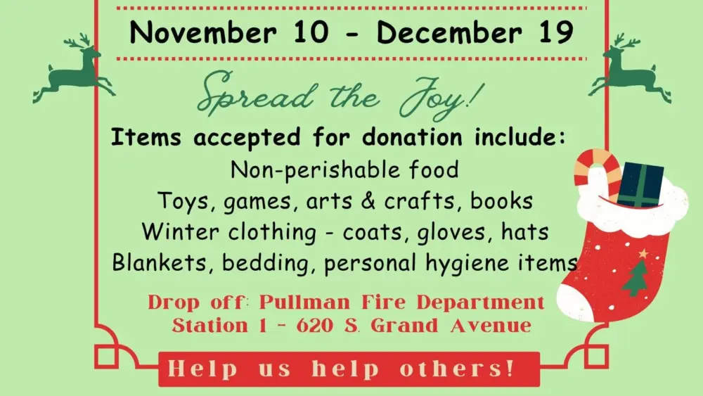 Pullman Fire Dept. Christmas Drive - Image from CIty of Pullman Facebook