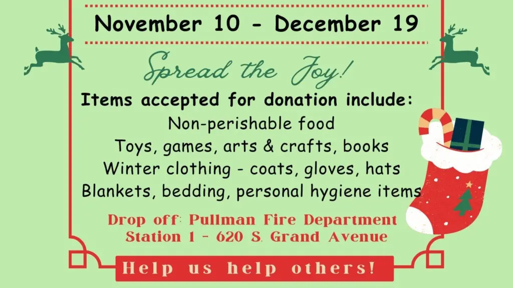 Pullman Fire Dept. Christmas Drive - Image from CIty of Pullman Facebook