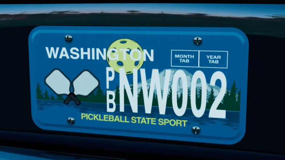 Washington began selling a specialty plate honoring Pickleball on Nov. 19, 2025. This is a sample of a personalized plate. (Seattle Metro Pickleball Association)