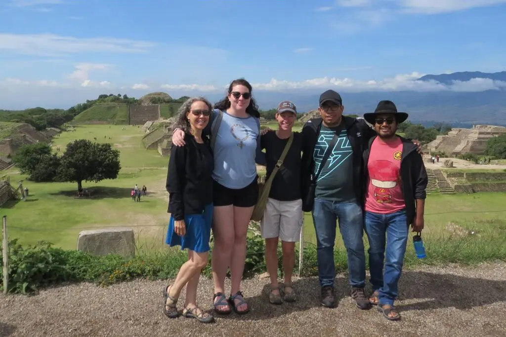 WSU professor Erin Thornton (center) poses with research collaborators at Monte Alban, Oaxaca, Mexico (photo courtesy of Erin Thornton).