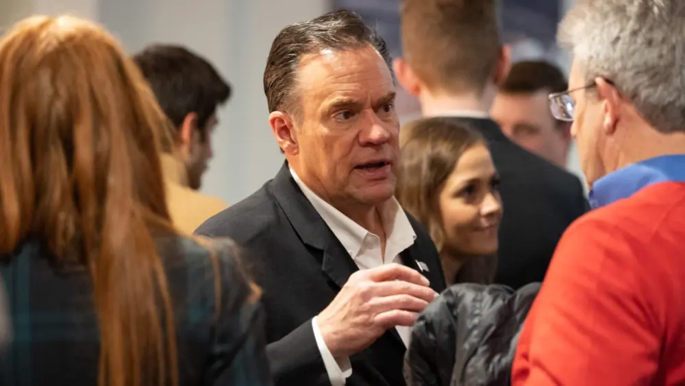 U.S. Rep. Russ Fulcher, R-Idaho, speaks with Republican supporters at the Idaho GOP election night watch party at the Grove Hotel in Boise, Idaho, on Nov. 8, 2022. (Otto Kitsinger for Idaho Capital Sun)