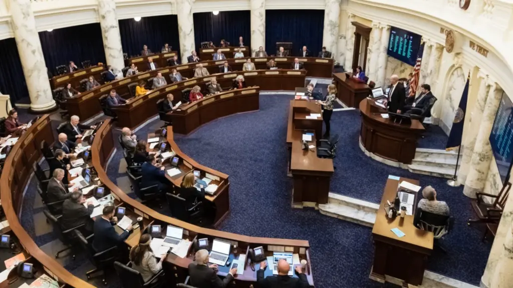 The Idaho House of Representatives in session at the State Capitol building in Boise on Jan. 23, 2024. (Otto Kitsinger for Idaho Capital Sun)