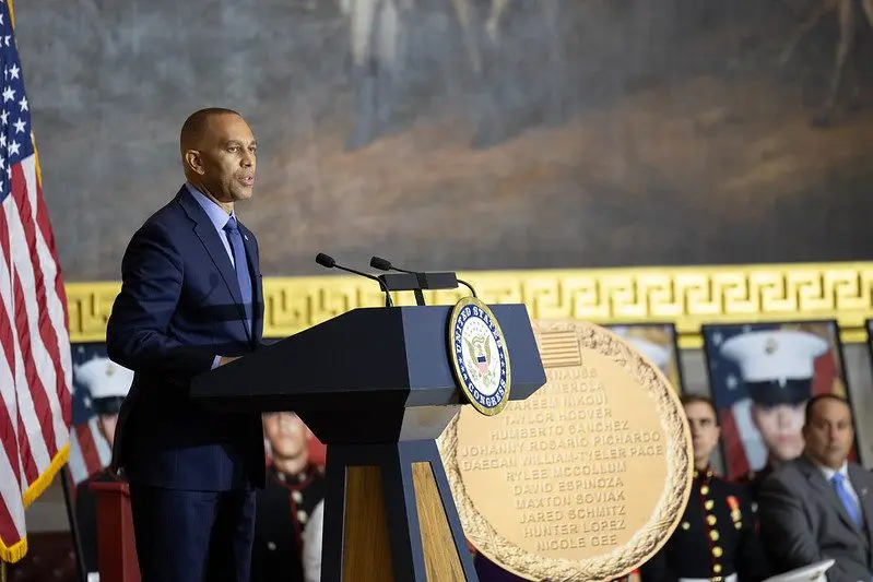 House Minority Leader Hakeem Jeffries during a Congressional Medal of Honor ceremony at the U.S. Capitol, Sept. 10, 2024. Photo: Staff Sgt. Brittany Primavera / The United States Army Band via Flickr / CC BY 2.0 / Cropped from Original