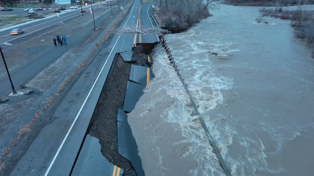 A section of U.S. 12 in Naches was washed out by the Naches River. The damage is shown in a photo shared by the Washington State Department of Transportation on Dec. 11, 2025. (Photo courtesy of WSDOT)