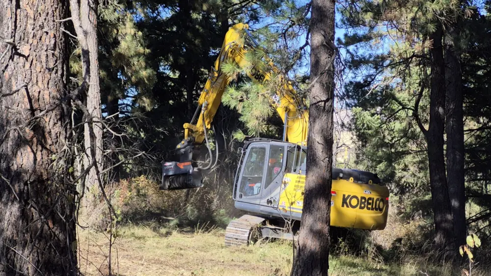 A masticator operator treats a brush patch at the Virgil Phillips Farm Park near Moscow in the fall of 2025. The fuels-reduction project, sponsored by the Latah Soil and Water Conservation District and Latah County, will increase the park’s resiliency from wildfire. (Photo courtesy of Latah County)