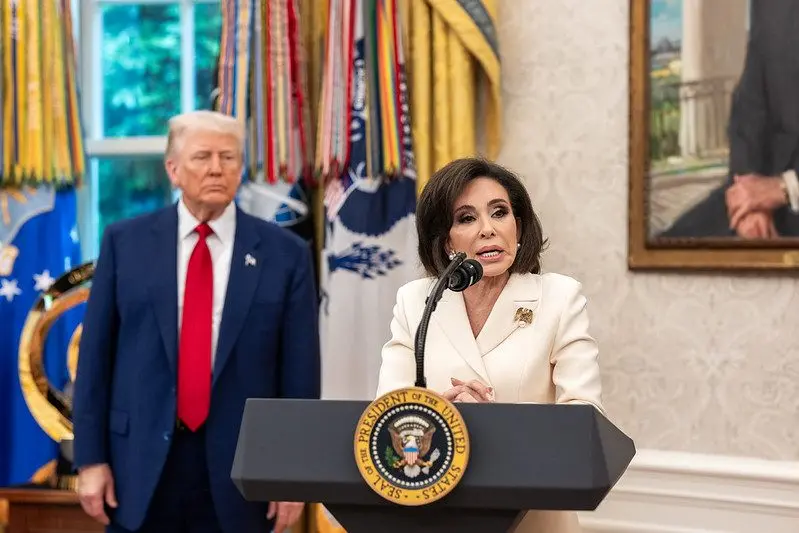 Interim U.S. Attorney for the District of Columbia Jeanine Pirro gives remarks after her swearing-in ceremony, Wednesday, May 28, 2025, in the Oval Office. (Official White House Photo by Joyce N. Boghosian)