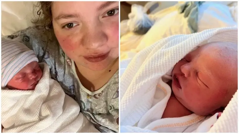 Alexis Ludwig holds her newborn son, Elias Davis, the first baby born at St. Joseph Regional Medical Center in 2026, following a 12-hour period that saw six babies delivered as the New Year began. -Photo credit: St. Joseph Regional Medical Center