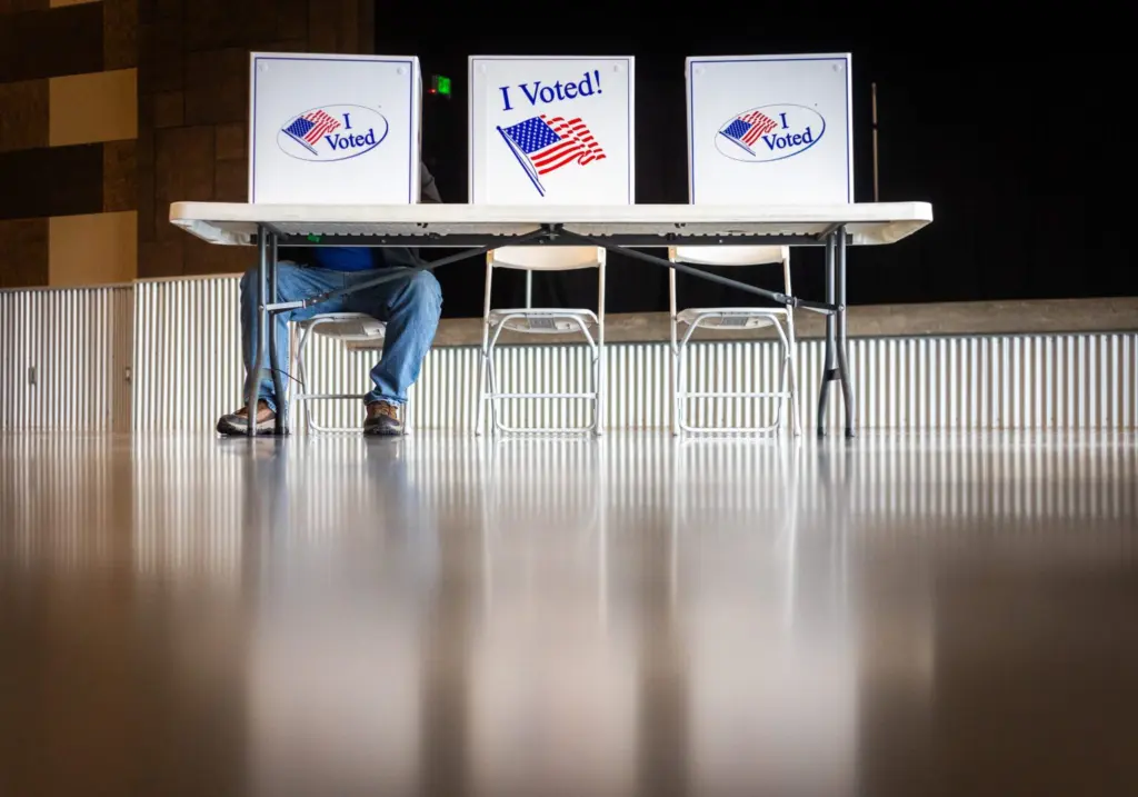 Bonneville County residents cast their votes during the May 21, 2024, primary election at The Waterfront Event Center in Idaho Falls. (Pat Sutphin for the Idaho Capital Sun)