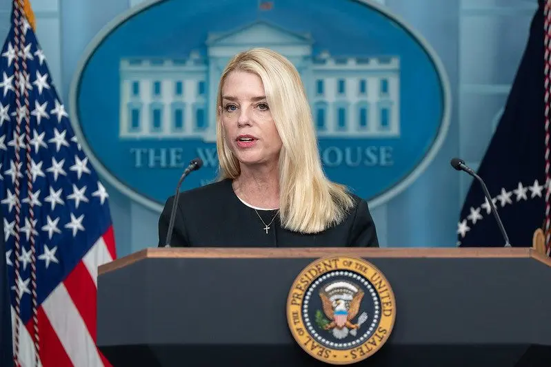 Attorney General Pam Bondi speaks at a press conference at the White House, June 27, 2025. Photo: Abe McNatt / Official White House Photo via Flickr / United States Government Work