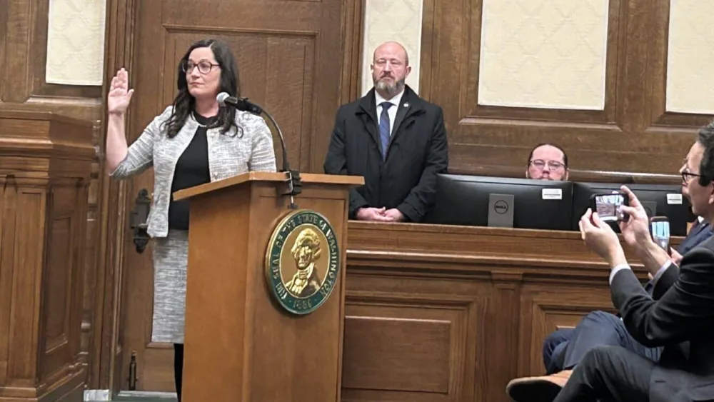 Washington state Supreme Court Justice Colleen Melody is sworn in Wednesday, Jan. 21, 2026, in Olympia, Washington. (Photo by Jake Goldstein-Street/Washington State Standard)