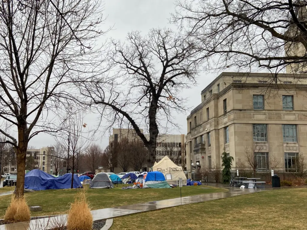 A bill introduced Friday would ban camping on state property and limit "symbolic tents" to certain hours during the day. A large encampment was erected in 2022 near the state Capitol to raise awareness about the challenges of the those experiencing homelessness.(Christina Lords/Idaho Capital Sun)