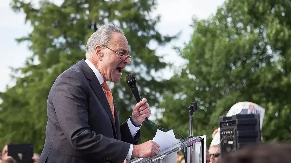 Senate Minority Leader Chuck Schumer speaks during a rally at the U.S. Capitol, June 28, 2017. Photo: Mobilus In Mobili / Wikimedia Commons / CC BY 4.0 / Cropped from Original