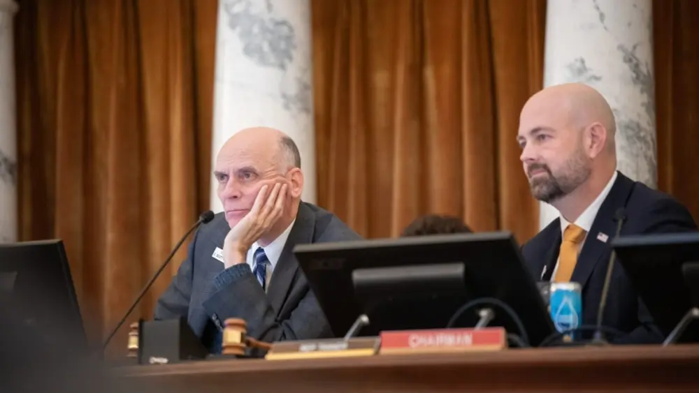 Sen. Scott Grow and Rep. Josh Tanner at a Jan. 21 JFAC meeting. (Sean Dolan/Idaho EdNews)
