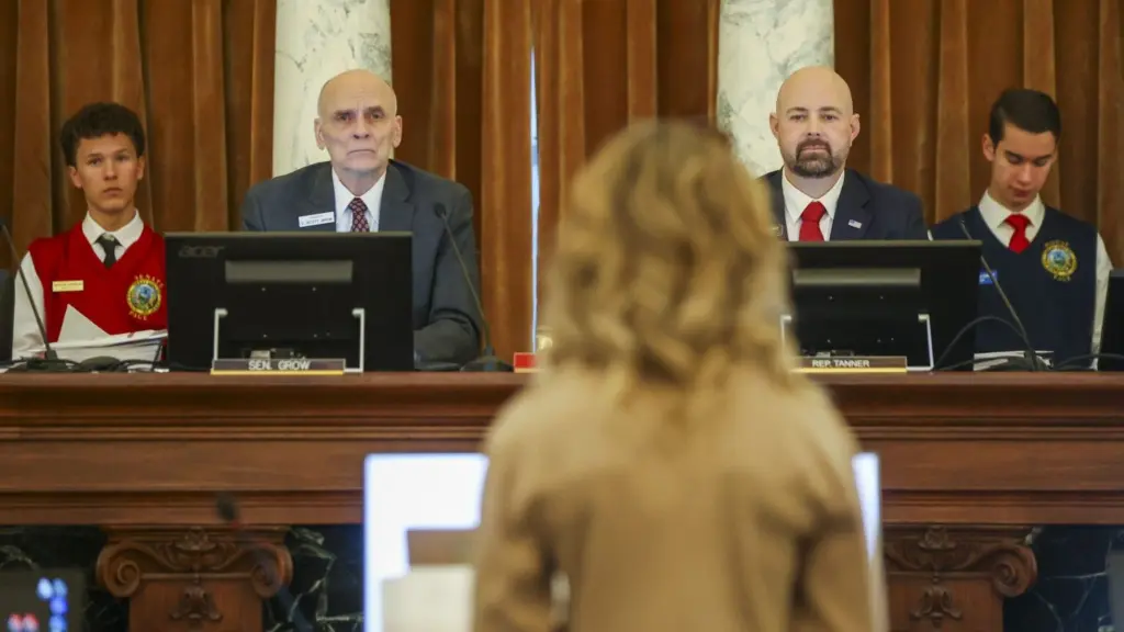 Joint Finance-Appropriations Committee co-chairmen Scott Grow, R-Eagle, and Josh Tanner, R-Eagle, preside over the committee’s first meeting of the legislative session on Jan. 13, 2026, at the State Capitol Building in Boise. (Photo by Pat Sutphin for the Idaho Capital Sun)