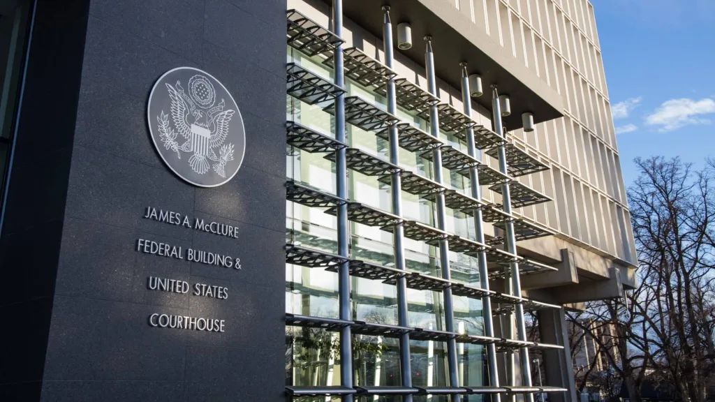 The James A. McClure Federal Building in Boise is the largest of Idaho’s federal courthouses. (Otto Kitsinger for Idaho Capital Sun)