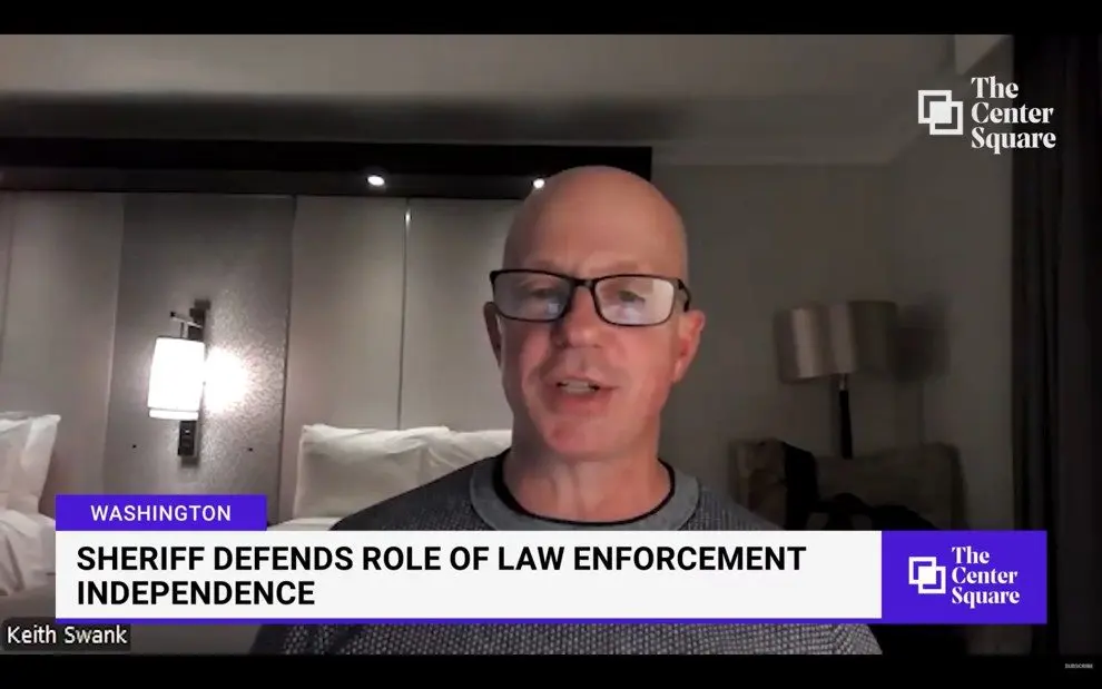 Sceenshot of interview with PC Sheriff Keith Swank discussing bill to allow state board to decertify sheriffs