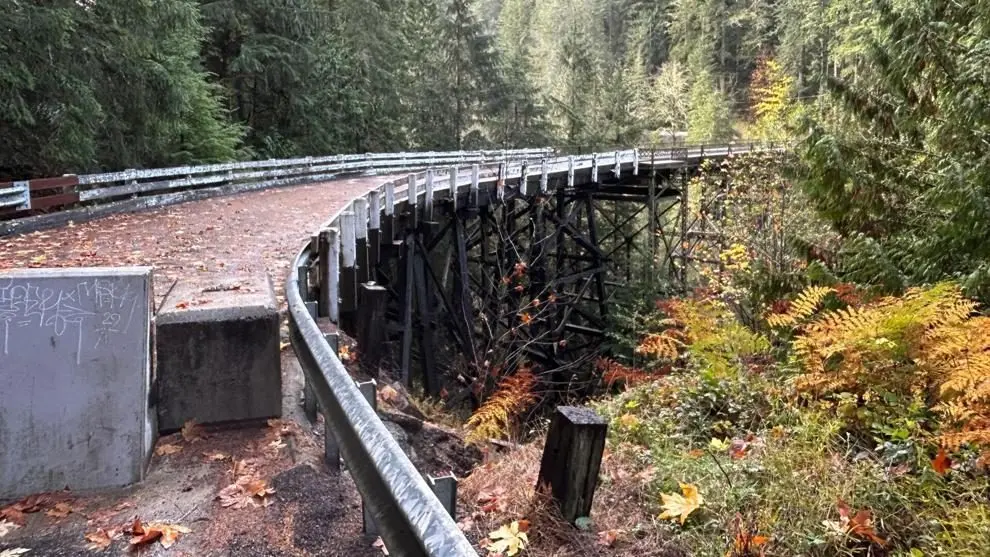 The historic Fairfax Bridge remains closed after the Washington State Department of Transportation shut it down in April 2025 due to decades of deferred maintenance. Photo: Courtesy of the Washington State Department of Transportation