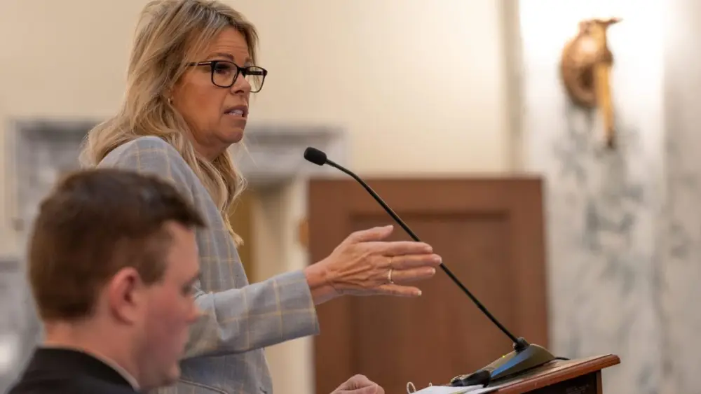 Superintendent of Public Instruction Debbie Critchfield speaks at a Jan. 21 Joint Finance-Appropriations Committee meeting. (Sean Dolan/EdNews)