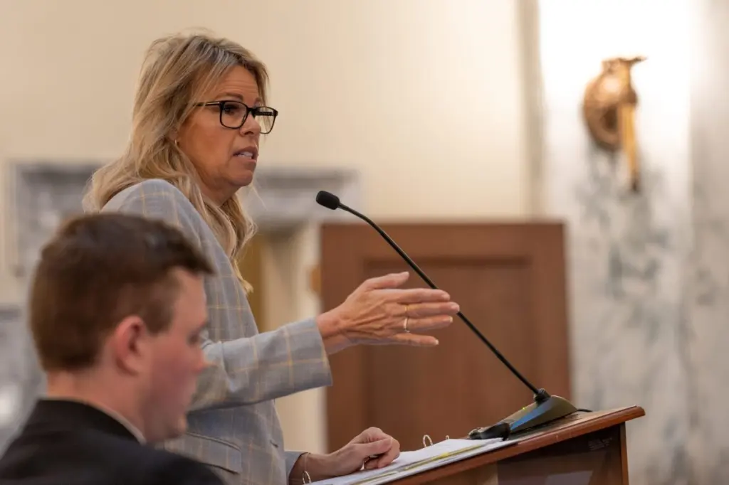 Superintendent of Public Instruction Debbie Critchfield speaks at a Jan. 21 Joint Finance-Appropriations Committee meeting. (Sean Dolan/EdNews)
